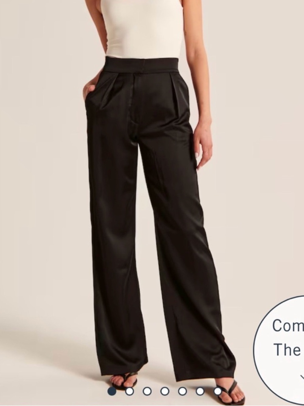 Abercrombie Satin Sloane Tailored Wide-Leg Pants in Black